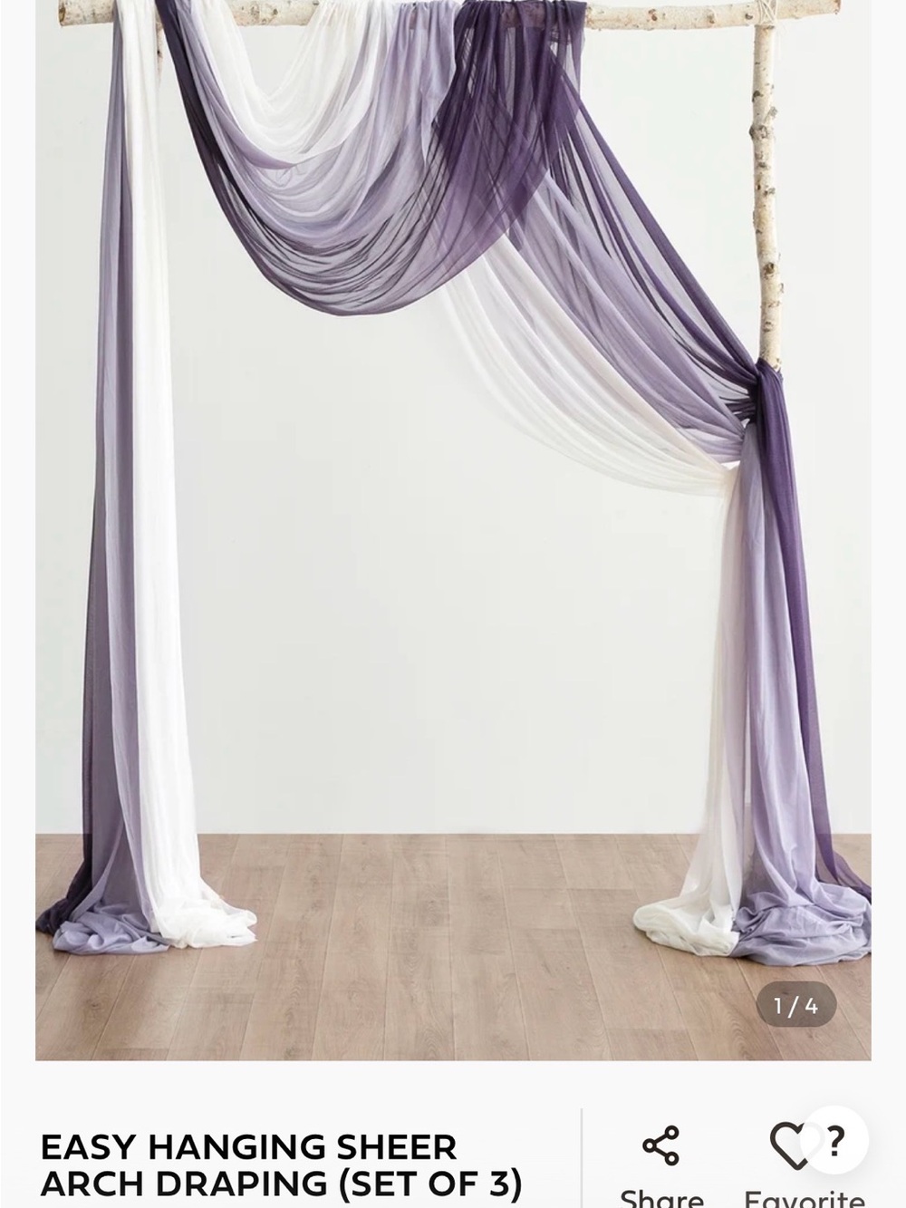 Easy Hanging Sheer Arch Draping (Set of 3) - Purple & White